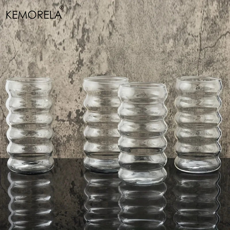 500ML 1/2/4PCS Vasos con Forma de Onda para Bebidas con Pajitas Vasos de Vidrio Vintage Vasos Ondulados para Vino, Champán, Cóctel