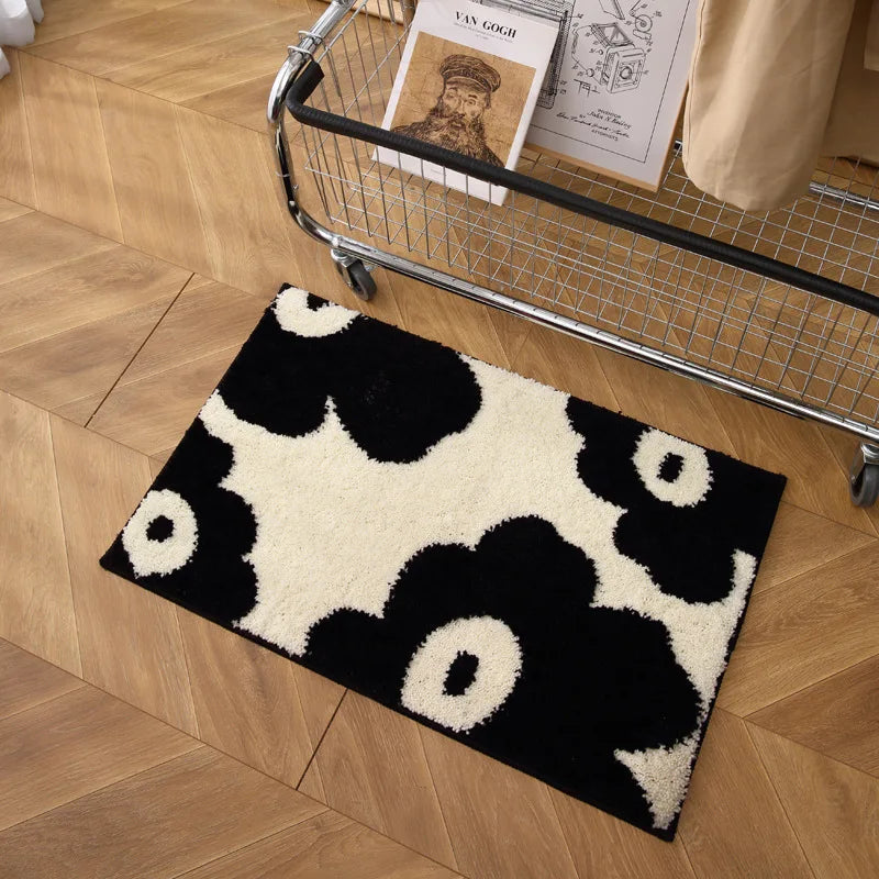 Alfombra de imitación de cachemira, estilo nórdico, en blanco y negro, VIKAMA, cómoda, aislante, para porche, entrada, baño, alfombra para puerta, decoración del hogar