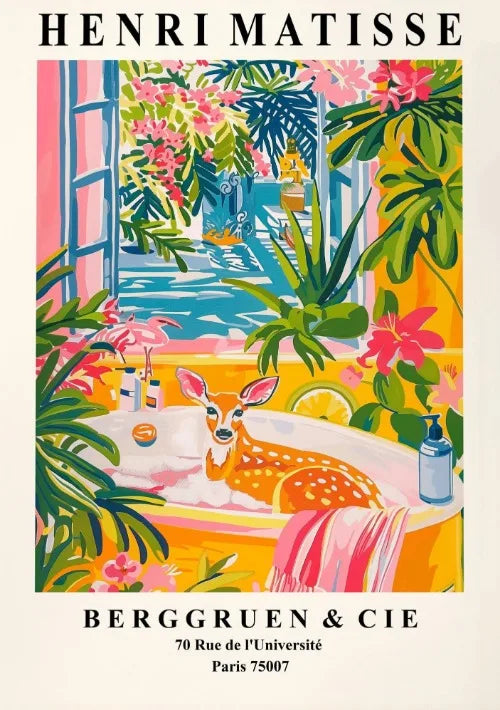 Matisse Animals in The Bathroom Poster Wild Animals Matisse Art Painting Wall Decor Colorful Wall Decoration Canvas Prints Gift
