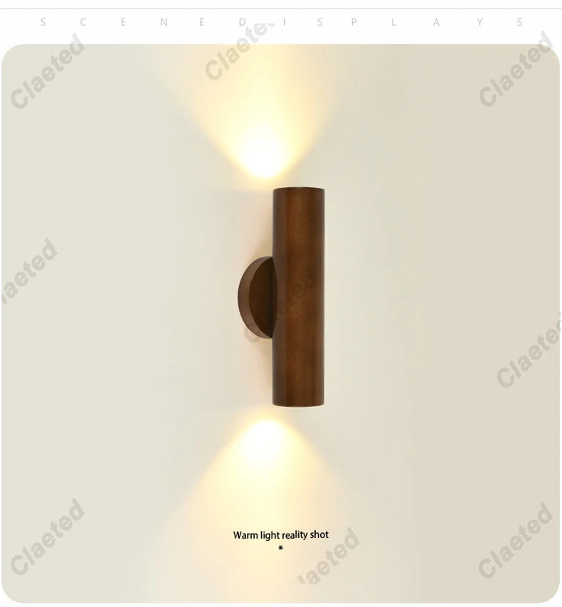 Nordic Style Solide Wood Wall Lamp for Dining Room Bedroom Foyer Chinese Up Down Double Heads  Background Aisle Led Wall Light