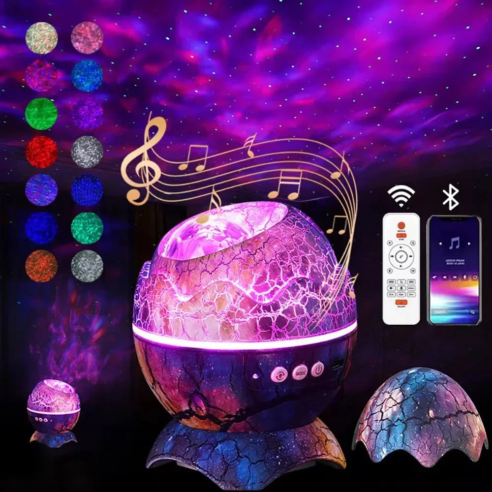 Proyector de Galaxias Huevo de Dinosaurio con Control Remoto, Altavoz Bluetooth, Luz Nocturna LED, Luz de Proyección de Cielo Estrellado, Regalo para Niños