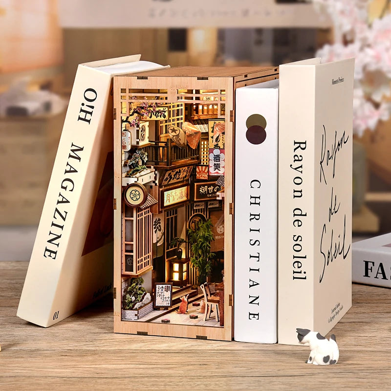 Allée des chats – Maison miniature DIY – Kit de serre-livres 3D en bois, serre-livres et décoration d'intérieur à assembler soi-même, Noël et Black Friday