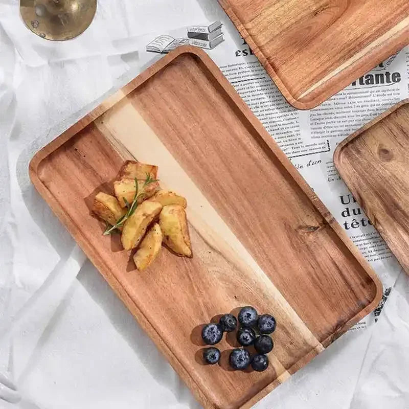 Bandeja de Madera Natural, Bandeja de Café, Plato Rectangular, Bandeja para Fruta, Aperitivos, Almacenamiento de Alimentos, Bandeja de Servicio para Hotel o Casa, Suministros Decorativos