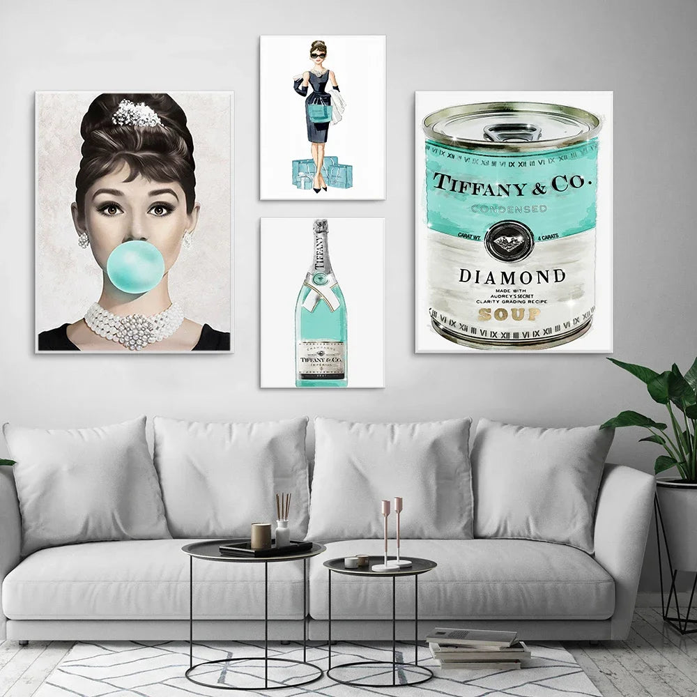Pósters y grabados de "Desayuno con diamantes" Póster nórdico Audrey Hepburn Arte de pared Lienzo Pintura Moda Cuadros de pared para habitación