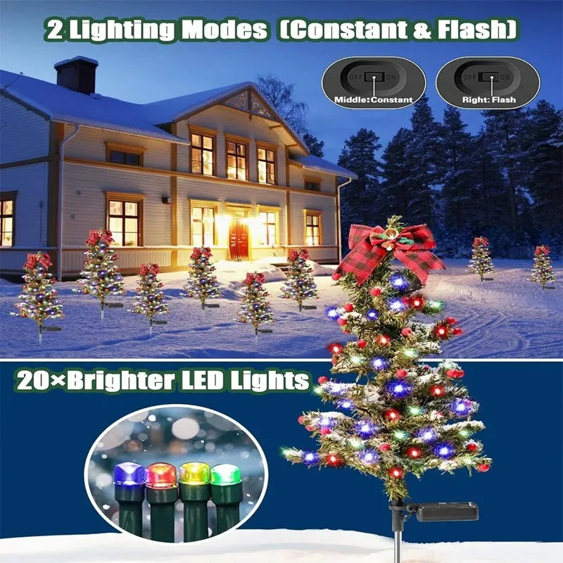 Décoration Lumineuse Solaire de Noël Cèdre, Lumière de Pelouse pour Cour Extérieure, Lumière Nocturne d'Ambière de Noël