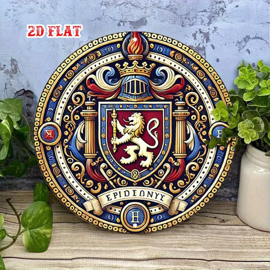 Placa de pared metálica vintage con escudo de león, letrero de emblema real de aluminio 2D para decoración de hogar, garaje, cafetería u oficina