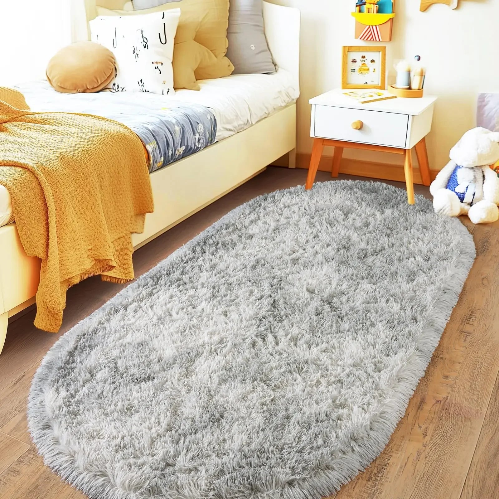 VIKAMA Alfombra de Lana Sencilla y Suave, Alfombra Suave y Esponjosa para Mesita de Noche de Dormitorio, Alfombra para Piso de Habitación Infantil, Decoración del Hogar