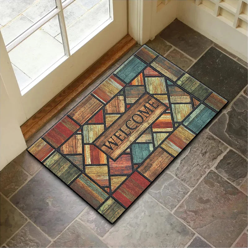 VIKAMA Alfombrilla de terciopelo de cristal para suelo, con vetas de madera de piedra, para entrada, felpudo antideslizante, alfombra pequeña de decoración para el hogar de 40x60cm