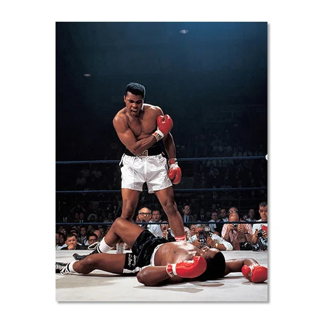 Campeón Mundial de Boxeo Ali Escena Clásica Arte de Pared Póster Boxeador Tyson Mural Decoración Moderna del Hogar Perfecto para la Decoración de la Sala de Estar