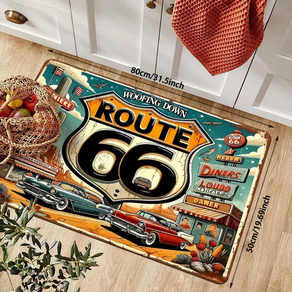 Alfombra con estampado temático de coche de carreras vintage VIKAMA, felpudo antimanchas para interior y exterior, alfombrilla para suelo de balcón y lavadero, decoración del hogar