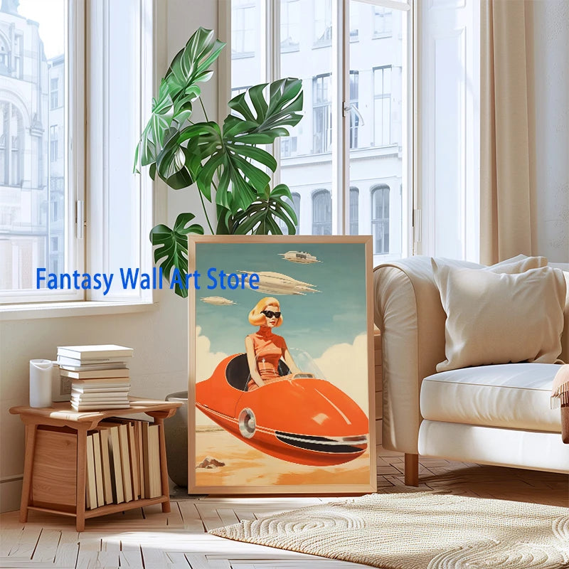 Póster Artístico de Viajes Espaciales, Cómic Vintage, Póster Alienígena Divertido, Alienígena con Decoración Humana para Pared, Humor de Bar, Decoración Retro, Lienzo Impreso de los 90