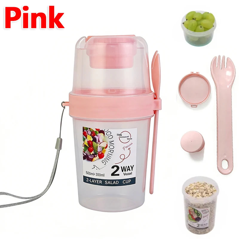 Breakfast On The Go Cups, Salad Cup To Go, Take And Go Yogurt Cereal Overnight Oats Snack Parfait Containers & Salad Dressing Ho