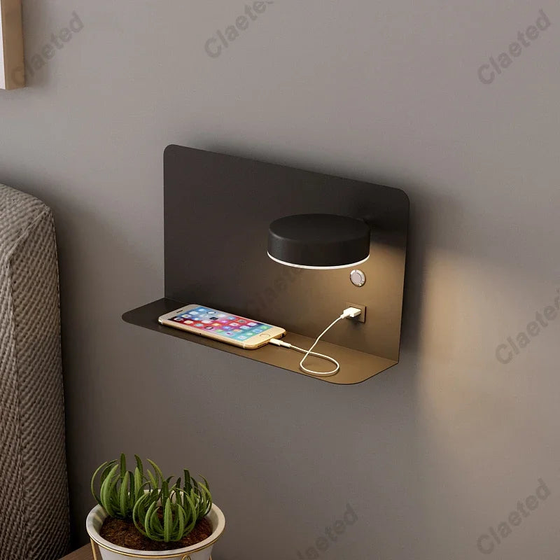 Appliques murales LED avec interrupteur et interface USB, luminaire de mode blanc noir, éclairage de couloir, luminaire d'art, Wandlamp