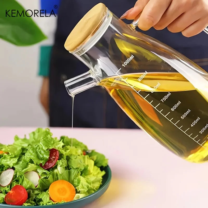 KEMORELA 1PC Botella de Cristal para Aceite de Oliva, Botella Antifugas de Aceite sin BPF, para Cocina, Barbacoa al Aire Libre, Picnic, Contenedor de Condimentos, Suministros de Cocina
