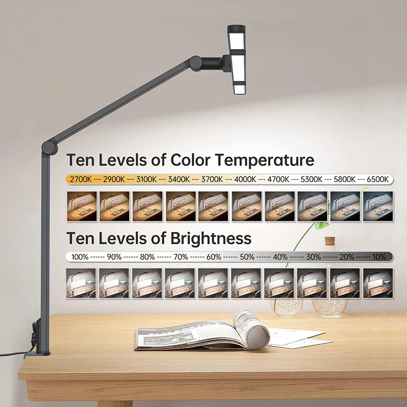Lámpara LED de escritorio con pinza, atenuación remota, 24W, ultrabrillante, para arquitectos en el hogar y la oficina, combinada con iluminación ambiental