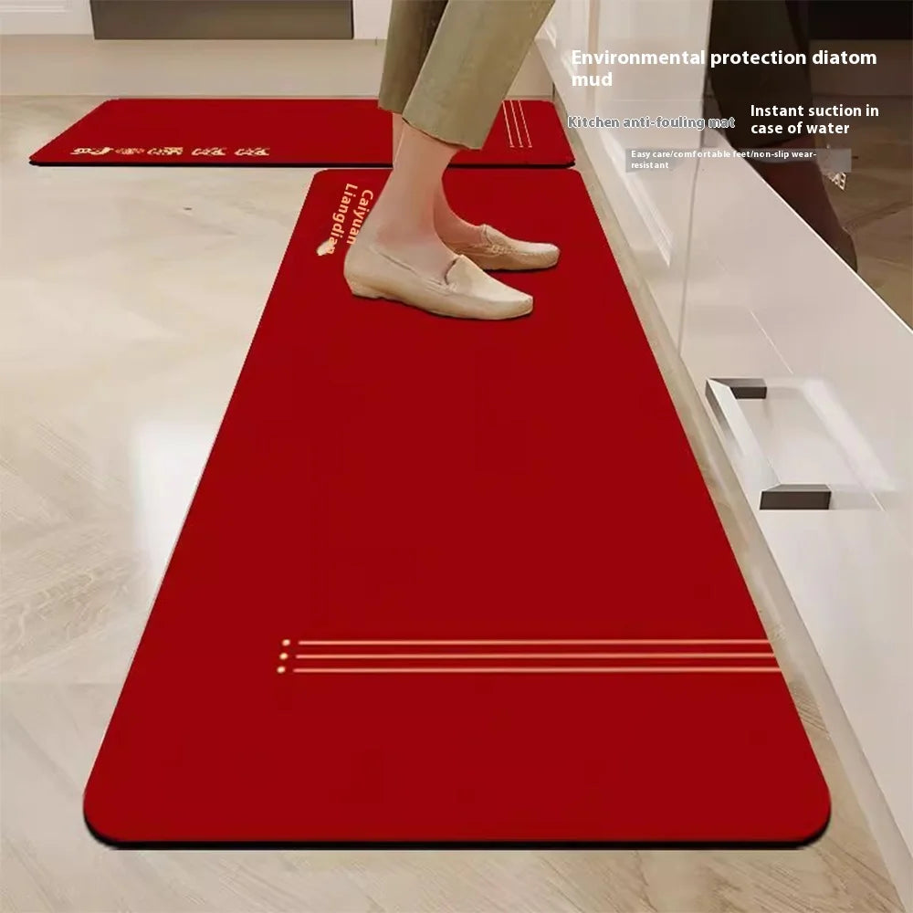 Tapis de sol de cuisine en terre de diatomées VIKAMA, nouveau tapis chinois antidérapant, résistant à la saleté, découpable, rouge, pour entrée et salle de bain