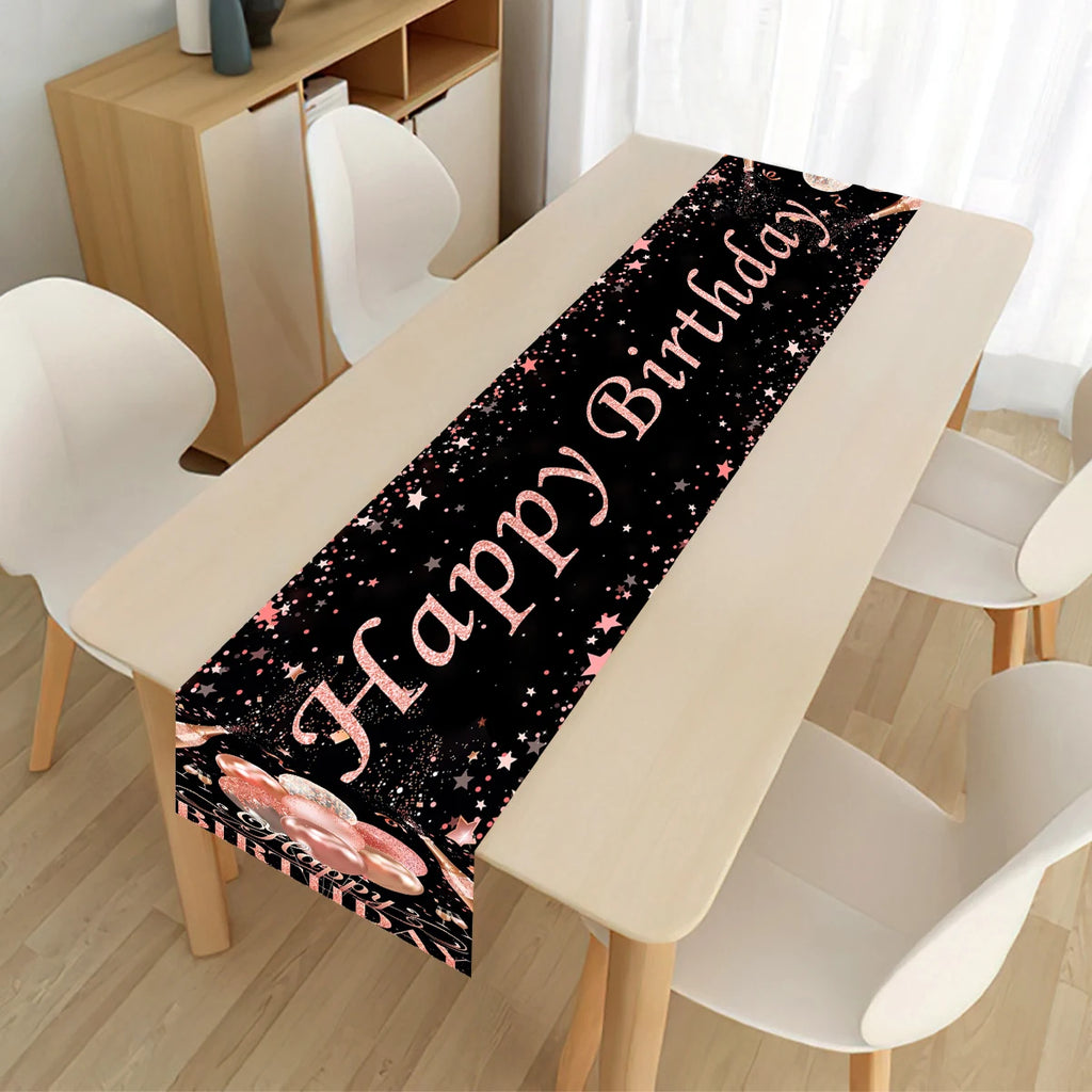 Camino de mesa de feliz cumpleaños dorado y negro para fiesta de 30, 40 o 50 años, decoración de fiesta de aniversario para adultos, artículos para fiestas de cumpleaños