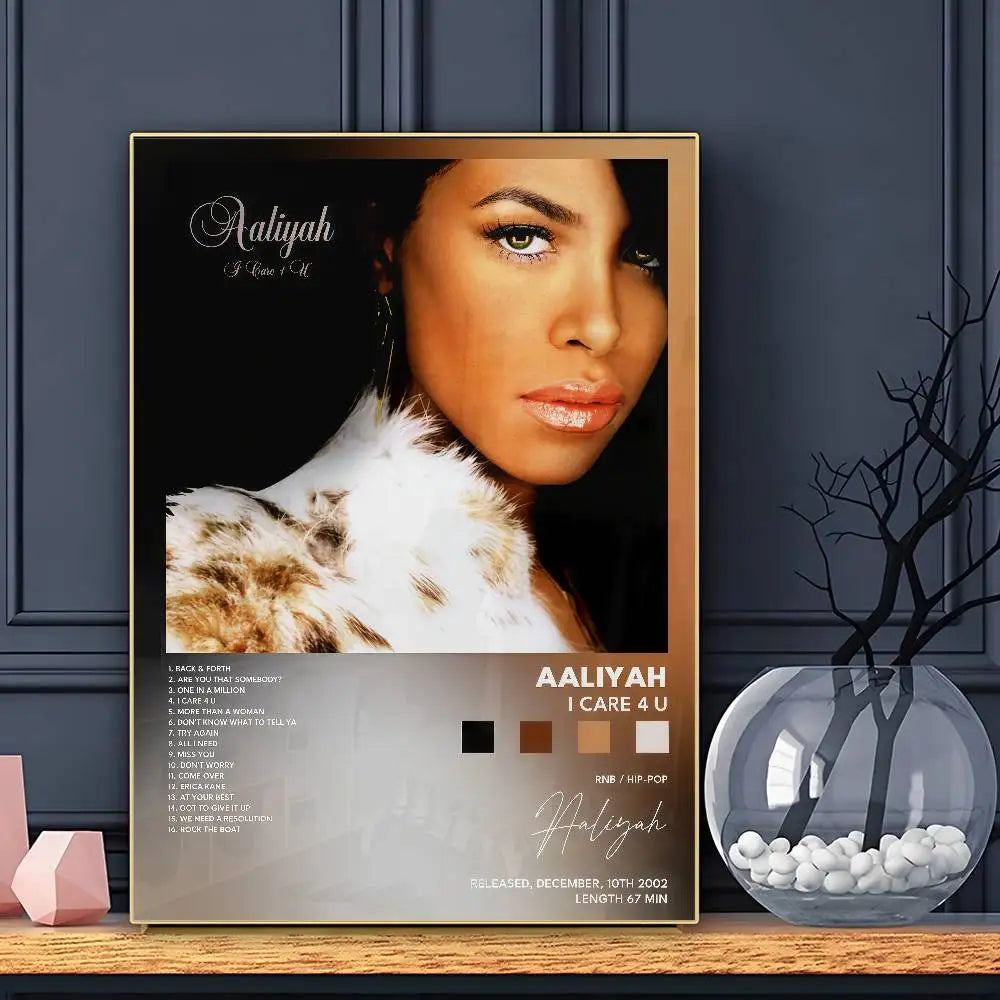 Póster de Aaliyah, arte de pared autoadhesivo, impresión impermeable para el hogar, sala de estar, dormitorio, bar, decoración estética