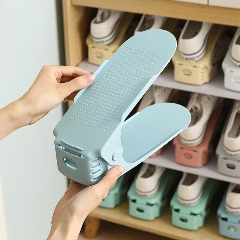 Organizador de zapatos apilable ajustable de 5/10 piezas, ranuras para zapatos, ahorrador de espacio, soporte de estante de zapatos de doble piso para organización de armario