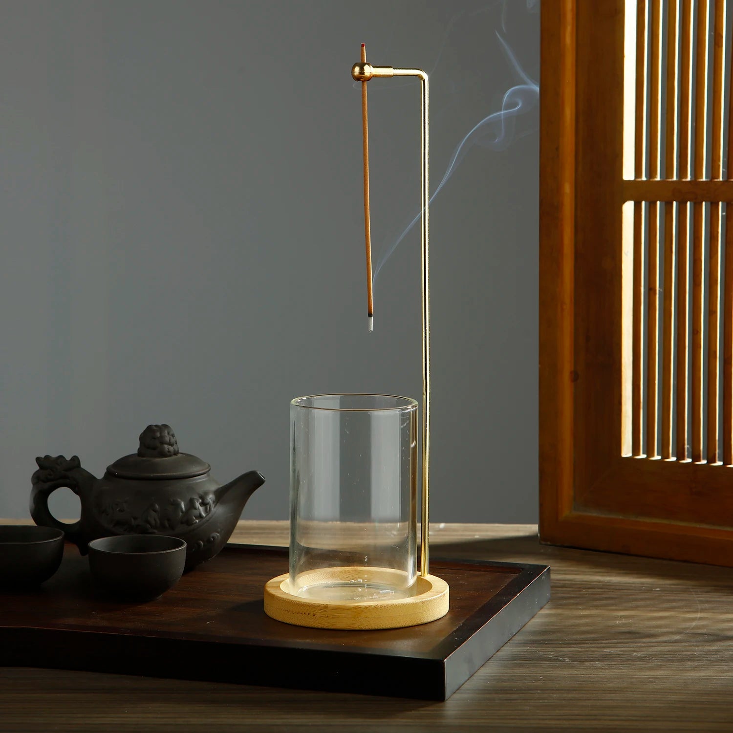 Glass Mountain Incense Holder for Sticks Incense Sticks Holder with Cord Lock Anti-Ash Flying Incense Burner with Ash Catcher