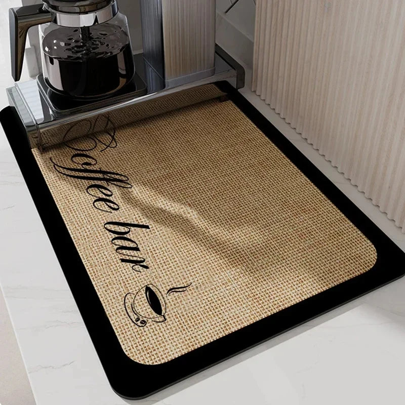 VIKAMA Mantel Individual Súper Absorbente de Mármol Negro para Secar Platos, Alfombrilla Antideslizante para Botellas de Cocina, Vajilla de Lujo para Tetera, Bar, Mostrador
