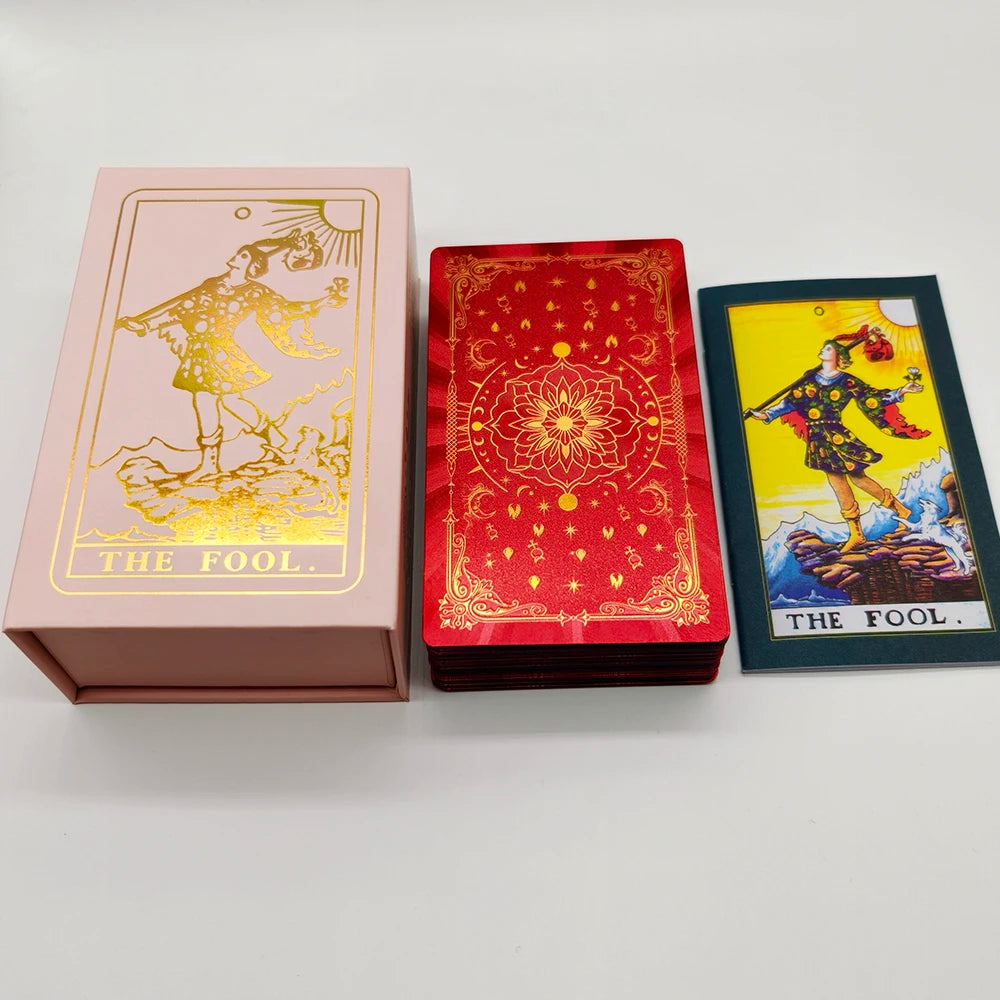 Cartes de Tarot Anglais Or Rouge pour le Travail avec Guide de Prophecy Oracle Jeu de Divination Pour Dire la Bonne Aventure Classique 78 cartes 12x7cm