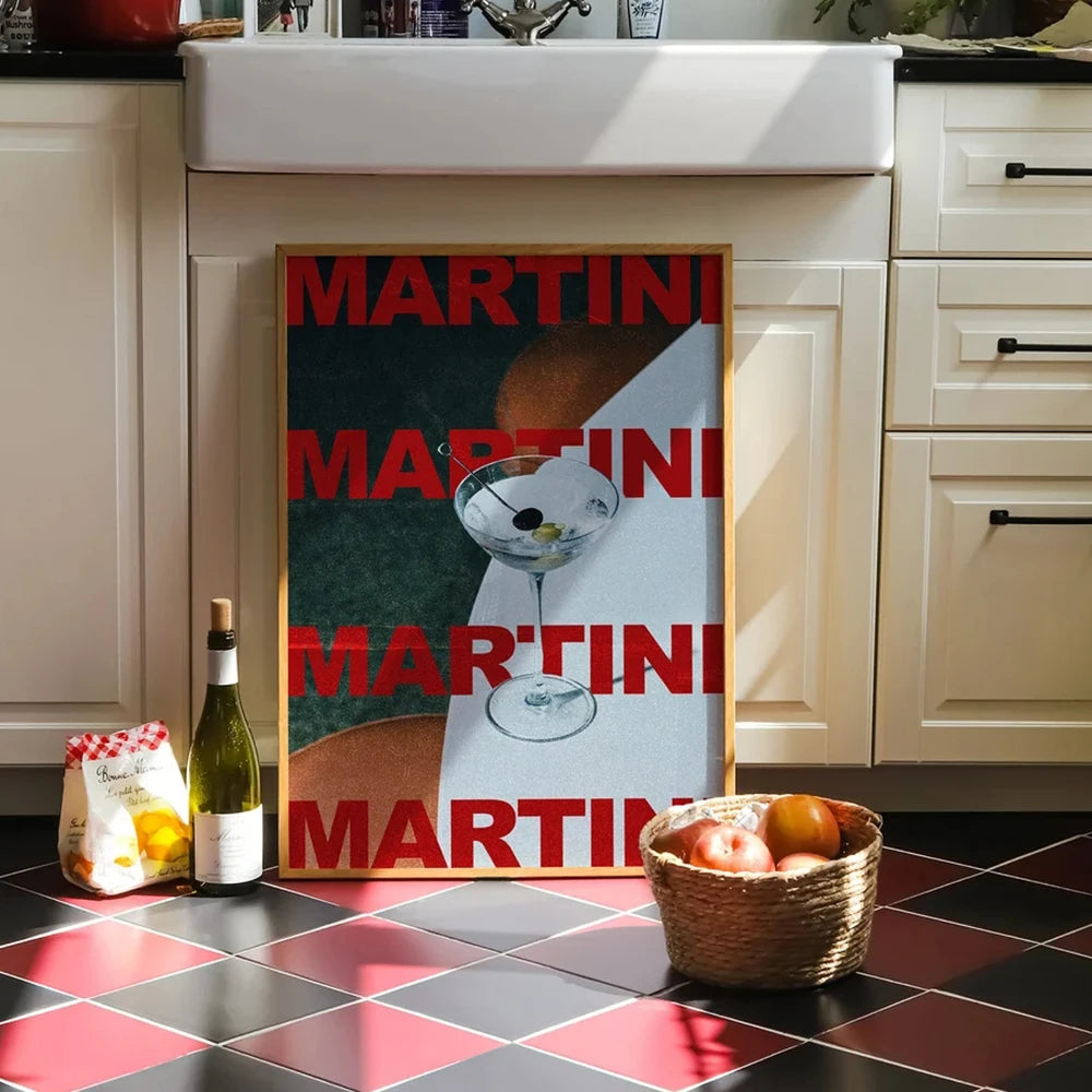 Affiche murale minimaliste toile cocktail martini moderne rétro, tableau tendance pour la décoration intérieure du salon