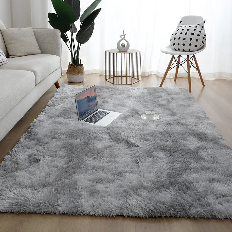 VIKAMA Alfombra de seda simple y moderna con teñido anudado, alfombra de felpa suave para sala de estar, dormitorio, manta de cama, alfombra antideslizante para habitación de niños