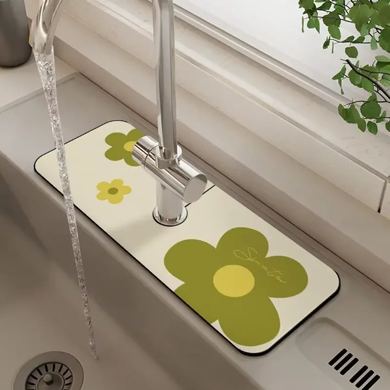 VIKAMA Grifo de cocina con diseño de dibujos animados, súper absorbente, para cafetera, escurridor, alfombrilla de secado rápido para baño