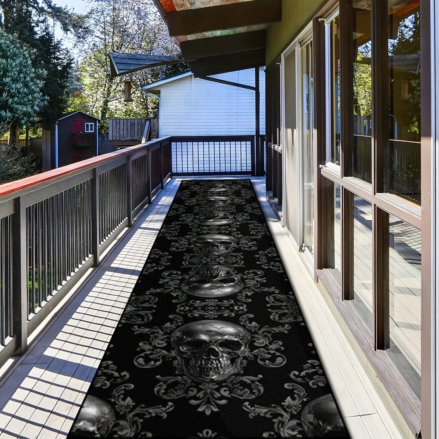Alfombra de calavera negra VIKAMA, decoración de Halloween estilo gótico, alfombras grandes para balcón, pasillo, cocina, felpudo