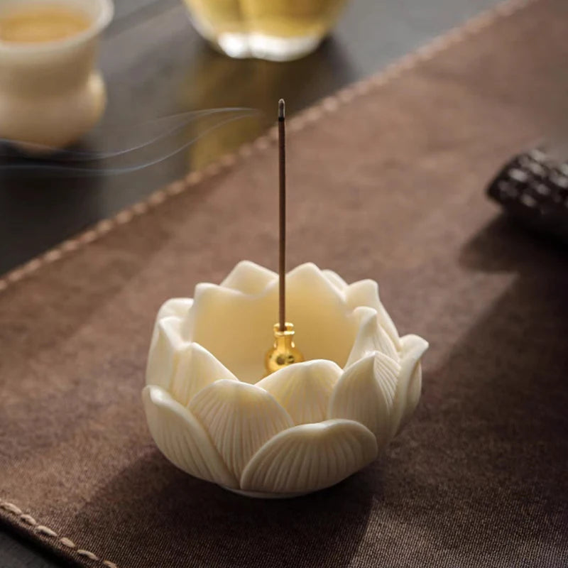 Brûleur d'encens en céramique Lotus, porte-encens en laiton en forme de gourde, porte-bâtonnets d'encens pour Yoga, méditation, Spa, décoration intérieure