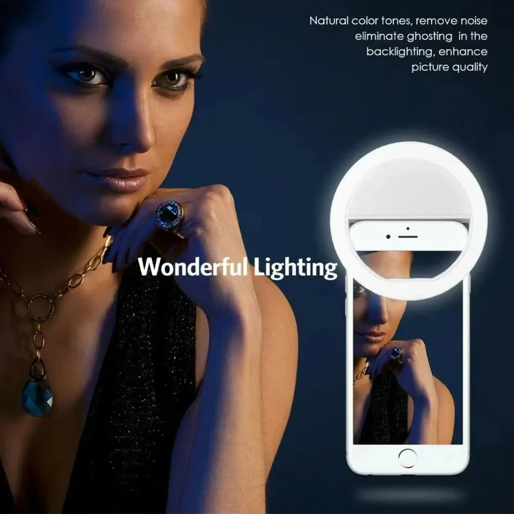 Anneau lumineux LED pour selfie, rechargeable par USB, lampe annulaire LED pour selfie de diffusion en direct sur téléphone portable, compatible avec tous les smartphones