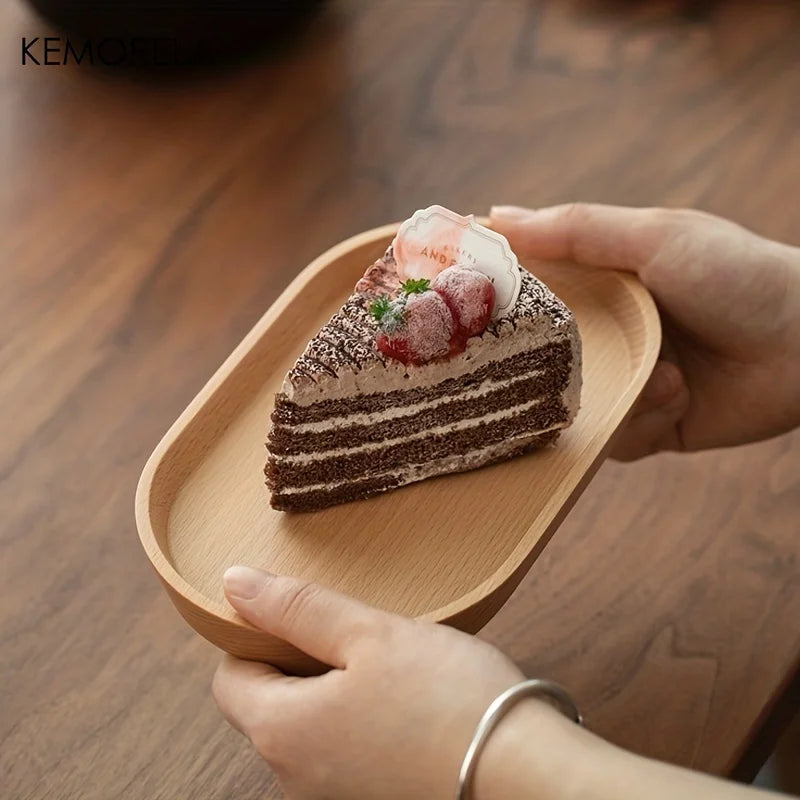 KEMORELA 1PCS Vajilla de madera maciza, plato de postre redondo, bandeja de madera de estilo japonés, plato para aperitivos, plato para frutas secas, plato de madera