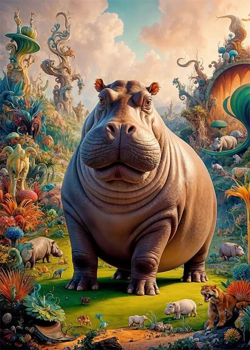Affiches Animaux Sauvages Safari Surréaliste Décor Mural Esthétique Animal Totem Monde Surréaliste Lion Éléphant Tigre Lapin Renard Impressions sur Toile