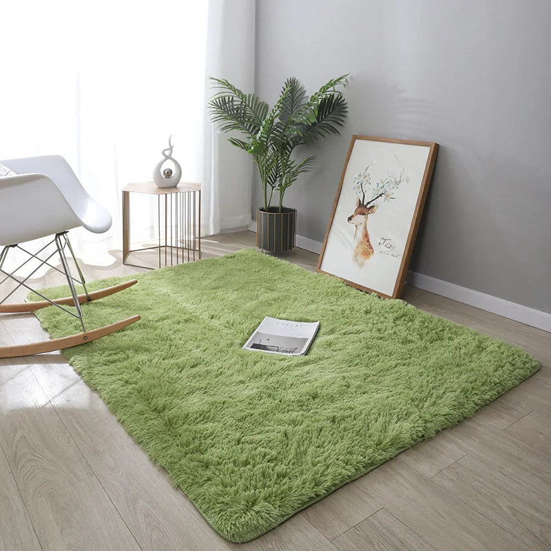 VIKAMA Alfombra de seda simple y moderna con teñido anudado, alfombra de felpa suave para sala de estar, dormitorio, manta de cama, alfombra antideslizante para habitación de niños