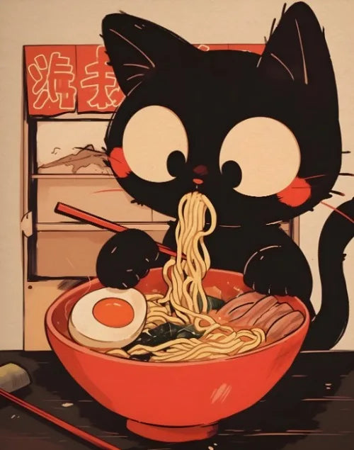 Póster Vintage Japonés Gato Comiendo Ramen Sushi Maneki Neko Arte de Pared de Cocina Gato Japonés Neko Decoración de Pared Lienzo Pintura Restaurante