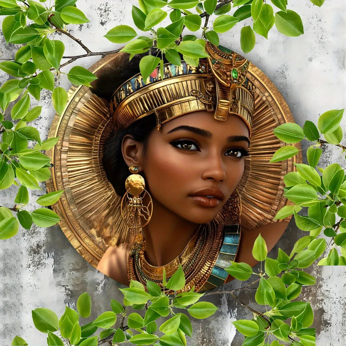 Egyptian Queen Metal Wall Art, 7.87 Inch Round Aluminum Sign with Gold Accents, Vintage Home Decor for Kitchen Office Garden Gar