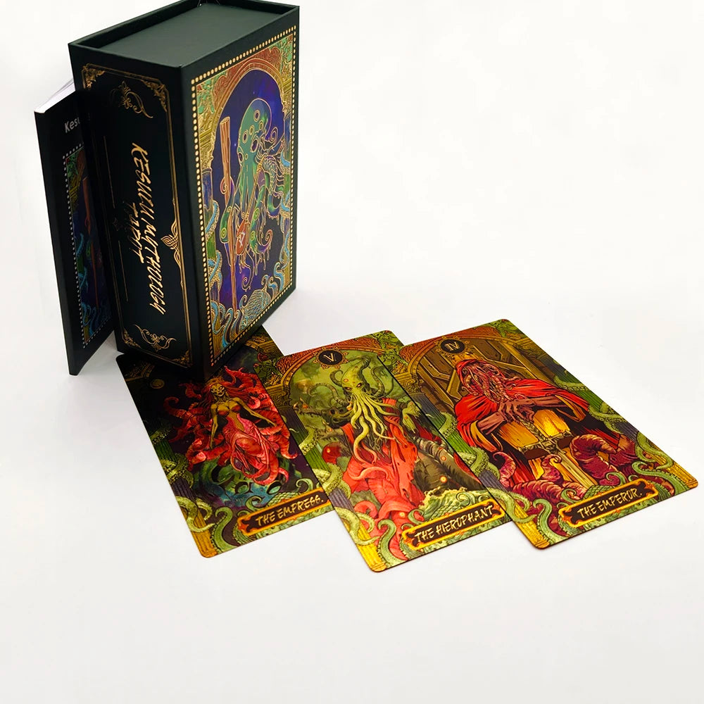 Cartes de Tarot Kesuru Or Feuille d'Or de Troisième Génération Effets Visuels 3D Cartes de Divination avec Technologie Laser dans une Magnifique Boîte Cadeau