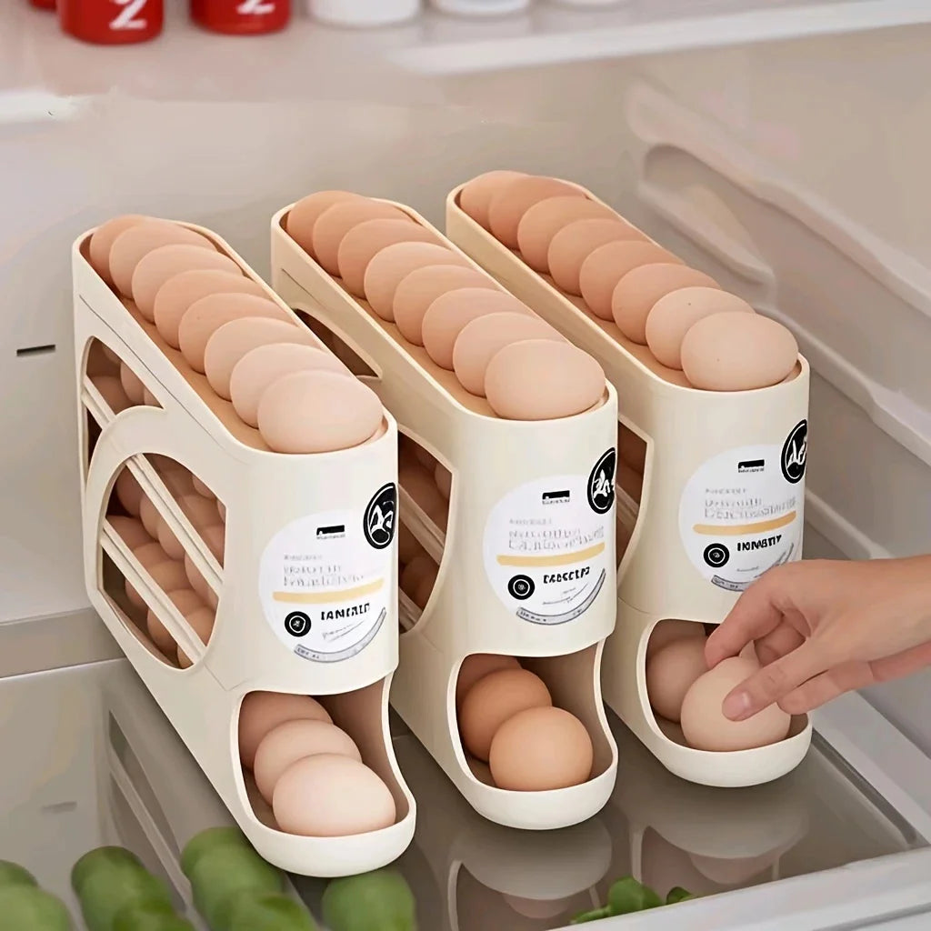 Contenedor rodante de 3 niveles para guardar huevos en la nevera, con capacidad para 24 huevos, estante organizador de gran capacidad para cocina y refrigerador