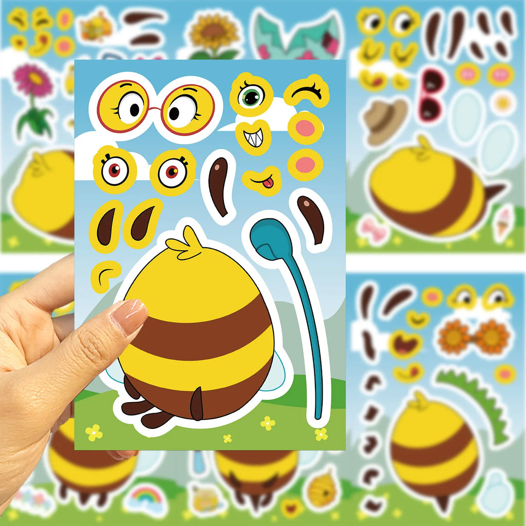 8/16/24PCS Juguete Pegatinas de Rompecabezas Expresiones de Abejas de Dibujos Animados Haz Pegatinas de Caras Manualidades DIY Pegatinas Impermeables