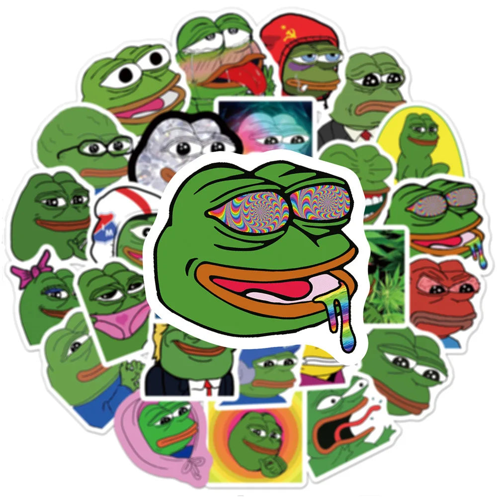 10/30/50 PIÈCES Autocollants Intéressants Grenouille PEPE Graffiti Meme pour Skateboard Casque Boîte Cadeau Vélo Ordinateur Portable Voiture Jouets pour Enfants