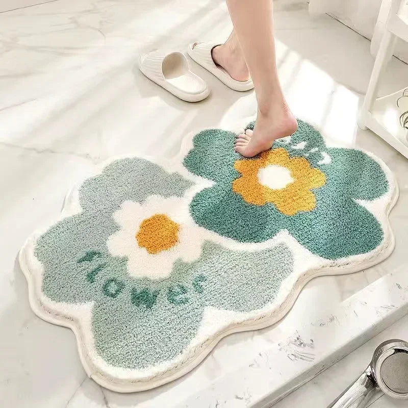 VIKAMA | Alfombra de cachemira sintética con flores frescas - Antideslizante, alfombrilla de baño absorbente/felpudo para salón/alfombrilla multiusos