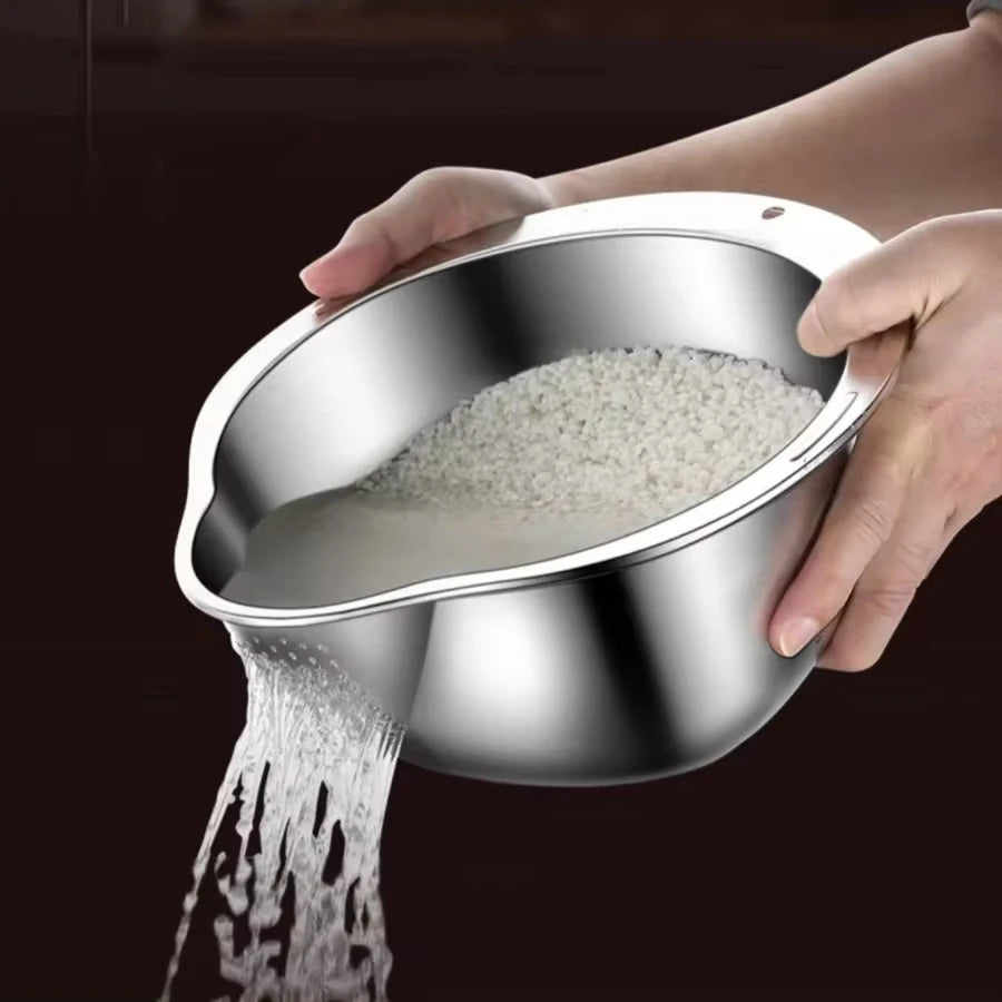 Tazón colador de arroz de acero inoxidableTazón para lavar arroz Colador de arroz Colador de frutas y verduras Herramientas de cocina