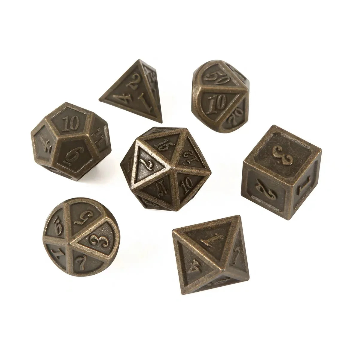 Juego de dados poliédricos metálicos DND de 7 piezas de bronce para juegos de rol calabozos y dragones DND RPG MTG D20 D12 D10 D8 D6 D4 juego de mesa