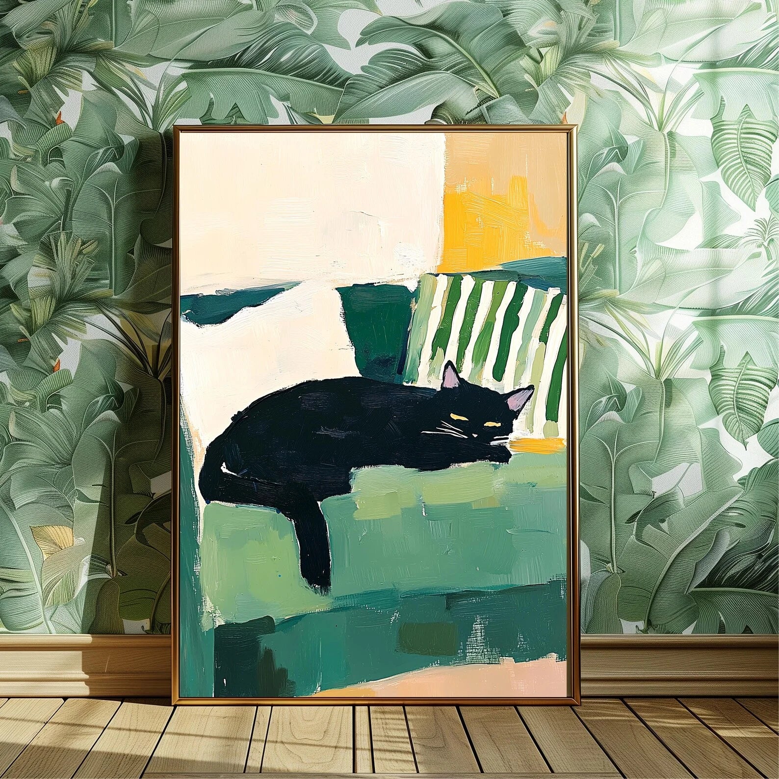 Lámina artística de pared Gato Tuxedo durmiendo: pintura de gato blanco y negro, póster de gato sin enmarcar, regalo decorativo