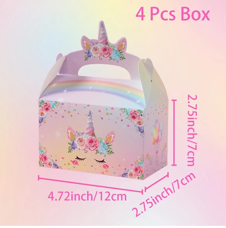 Cajas de regalo de unicornio, decoración de fiesta de cumpleaños, cajas de recuerdo de fiesta de unicornio para niños, suministros de decoración de fiesta de cumpleaños para baby shower