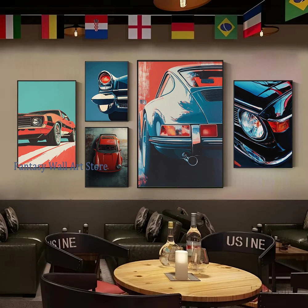 Retro Muscle Car 70s Auto Poster Classic German Car Poster Vintage Wall Art Unique Room Decoration Canvas Painting for Home Room