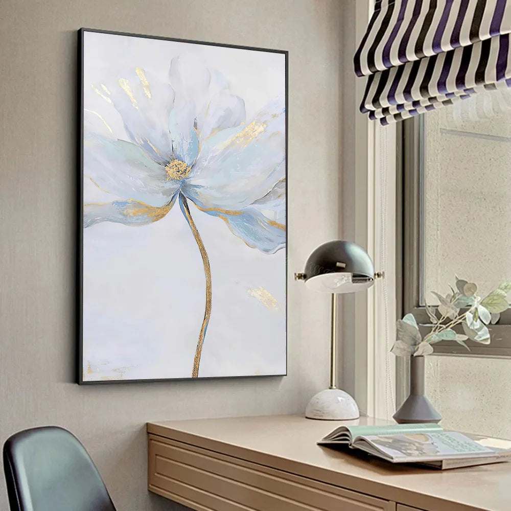 Póster de lienzo de pintura mural estilo dorado escandinavo, flor, arte nórdico