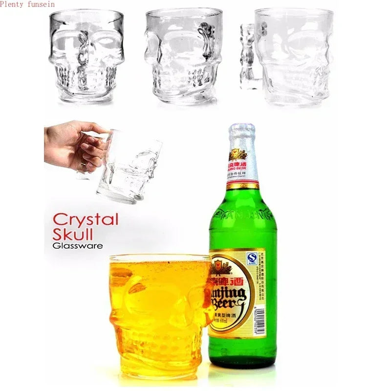 Vaso de cerveza clásico de pirata, 500 ml, cristal, con cara de calavera creativa y hueso, con asa, para beber vino, vodka, esencial para bares y KTV