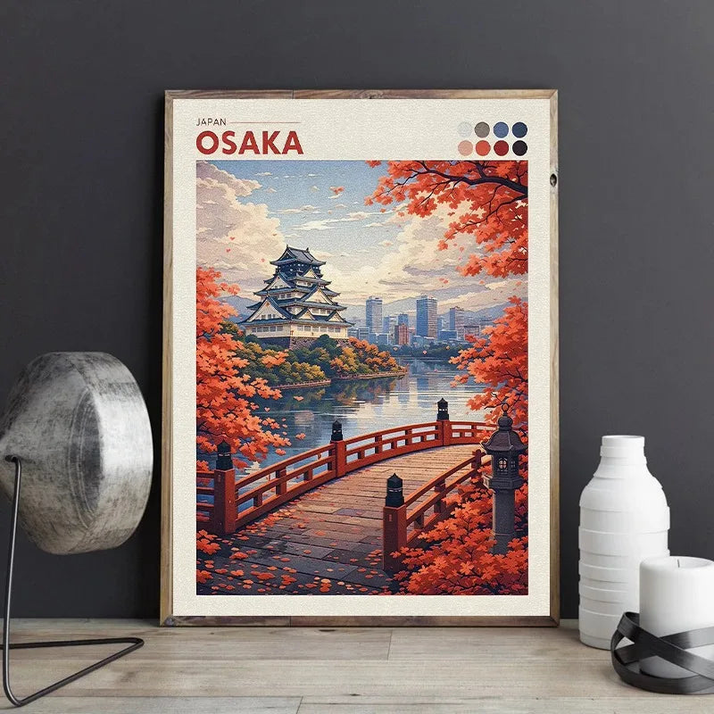 Japan Cityscape Poster Tokyo Shizuoka Cherry Blossoms Mt.Fuji Autumn Torii Gate Okayama Castle Canvas Print Living Room Decor
